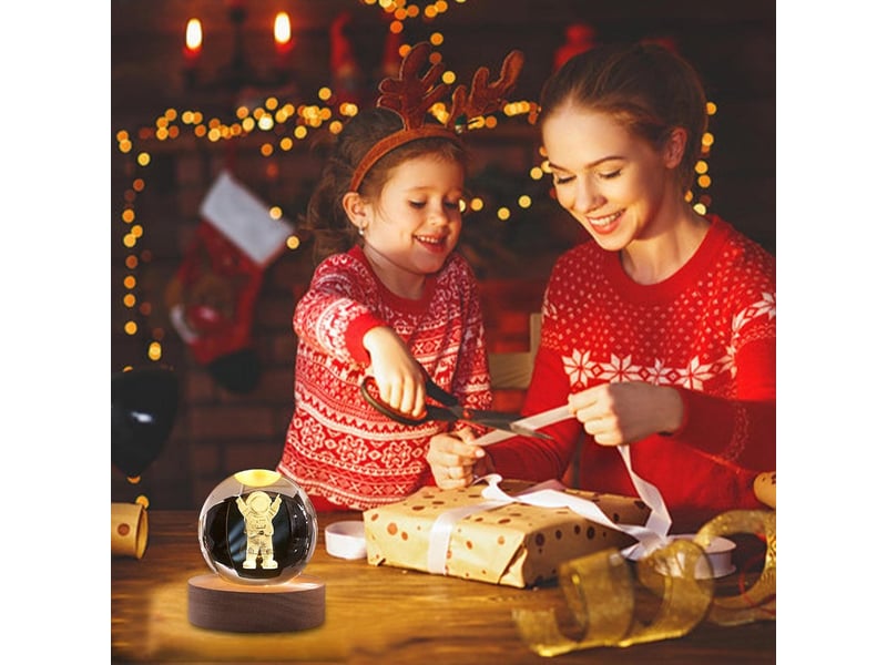 Lampe de table astronaute avec sphère led, petite veilleuse boule de cristal, décoration chambre - Conforama E