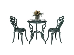 Ensemble salon de jardin 2 places 2 chaises + table ronde style néo-rétro motif rose lignes fuselées fonte