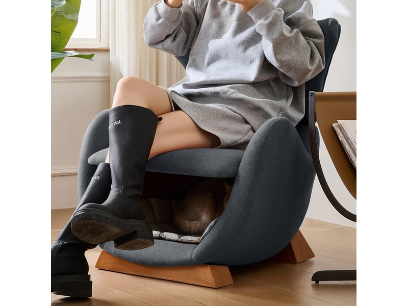 Fauteuil de relaxation avec niche, tissu résistant aux griffures et structure en bois gris - Conforama E