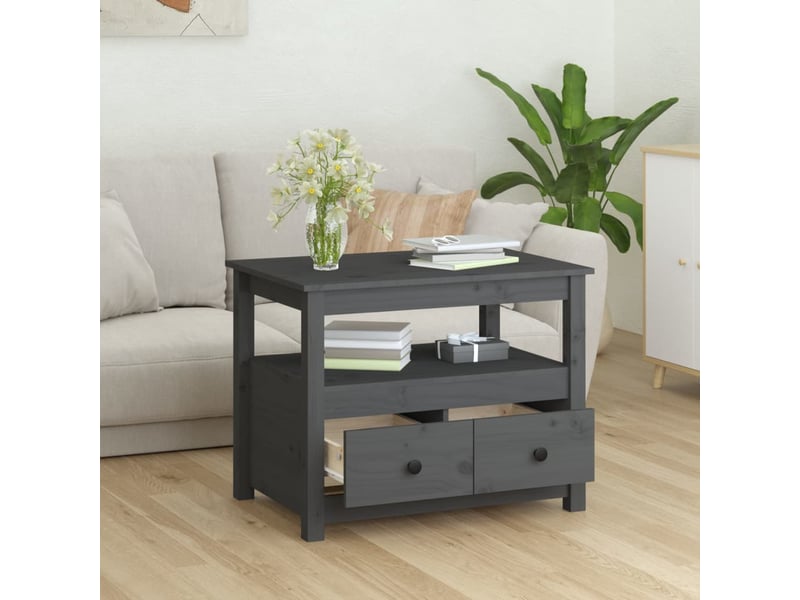  Table basse | table de salon gris 71x49x55 cm bois massif de pin  - Conforama D