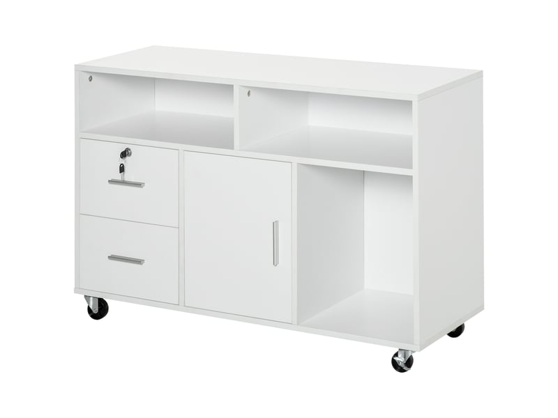  Meuble de rangement support imprimante 2 tiroirs 1 placard blanc 100 x 35 x 65 cm  - Conforama B