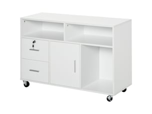 Meuble de rangement support imprimante 2 tiroirs 1 placard blanc 100 x 35 x 65 cm