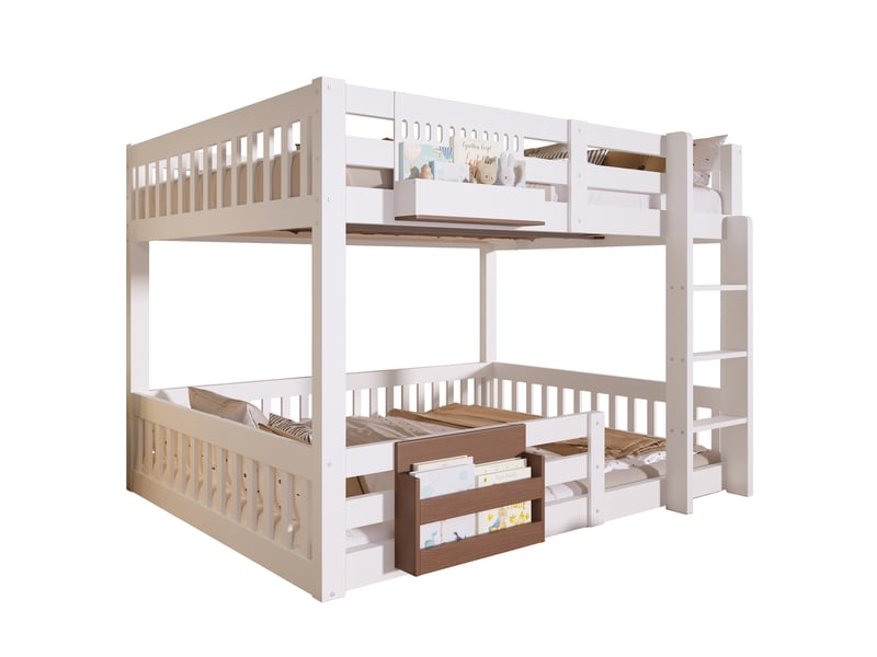  Lit superposé enfant 140x200 cm avec rangements, garde-corps de sécurité et échelle, métal, mdf et pin, blanc OPULERANE TRADING LTD - Conforama A