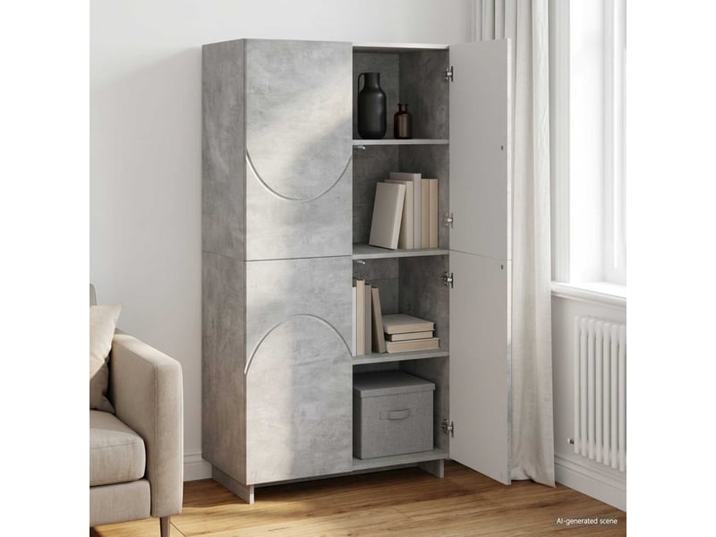  Buffet haut, buffet de rangement gris béton 79x41x151 cm bois d'ingénierie  - Conforama B