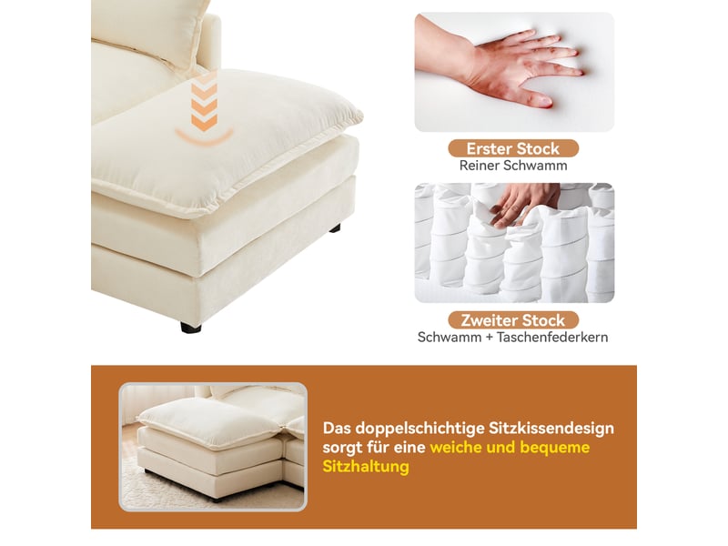 Canapé avec repose-pieds en tissu chenille beige N653P269192W - Conforama E