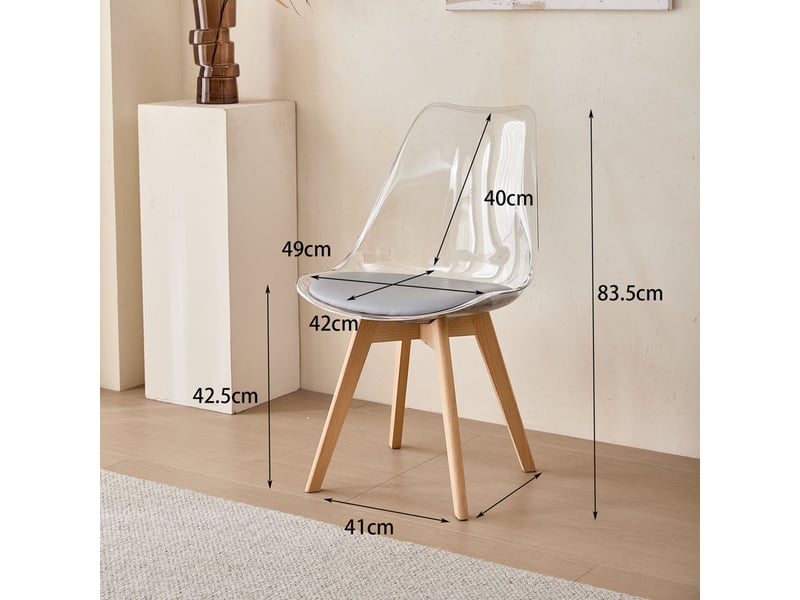  Lot de 6 chaises de salle à manger - scandinave - pieds en bois massif - chaises transparente - gris  - Conforama C