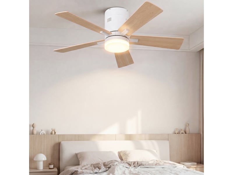  Ventilateur de plafond avec lumière led, 6 vitesses de ventilation, éclairage tricolore, bois  - Conforama B