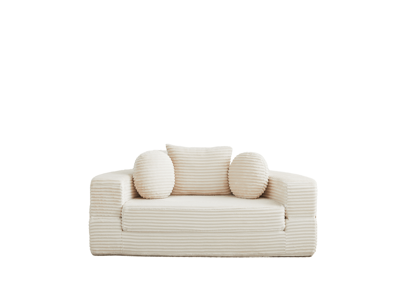  Canapé-lit 4-en-1 multifonction, sofa demi-rond convertible en lit rond, design compact, 2 coussins ronds et 1 coussin carré, salon  - Conforama A