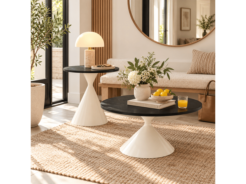 Tables basses gigognes rondes, avec 2 plateaux en mélaminé, base métal et style moderne, pour salon, noir - Conforama C