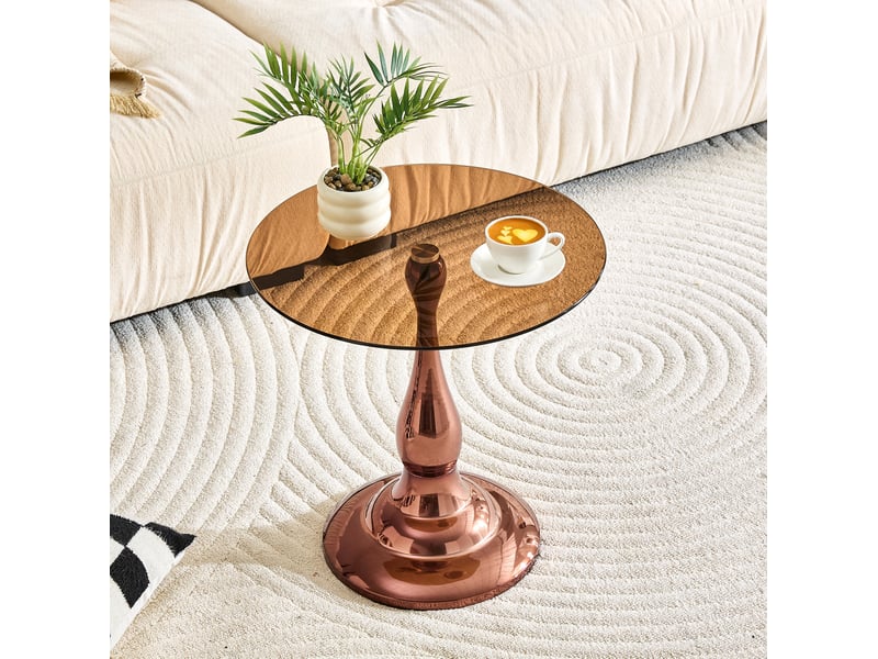  Table d’appoint ronde 50x50x51,5 cm en verre trempé et métal marron  - Conforama B