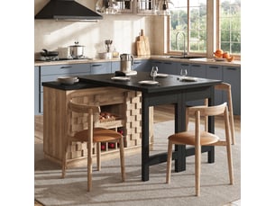 Îlot de cuisine 120x40x74,2 cm - meuble de rangement 2 portes et 2 tiroirs, plateau pivotant et porte-bouteilles - bois clair