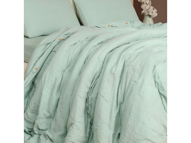  Parure housse de couette 240x220cm + 2 taies 100% gaze de coton lavée vert givré - valma VALMA - Conforama D