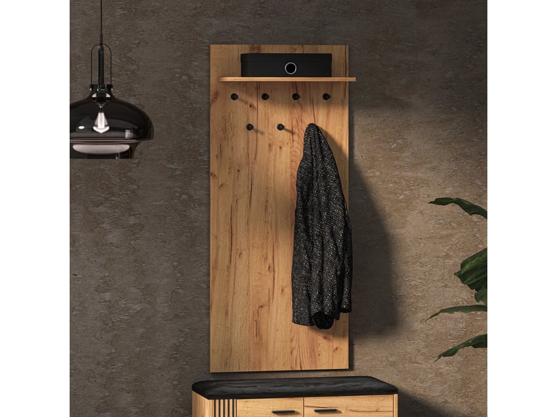  Selsey vasco - porte-manteau mural avec tablette 7 crochets - 60 cm - chêne Vasco - Conforama B