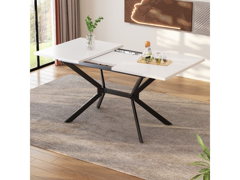 Table à manger extensible 120160x80, design blanc moderne, structure mdf, pour 4-6 personnes - Conforama B