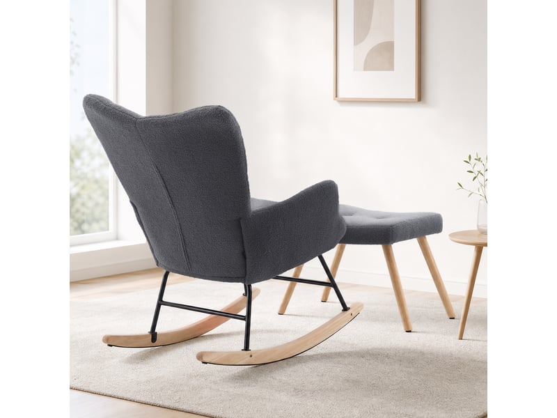  Tcqpz fauteuil à bascule 91x61x88 cm gris avec repose-pieds  - Conforama E