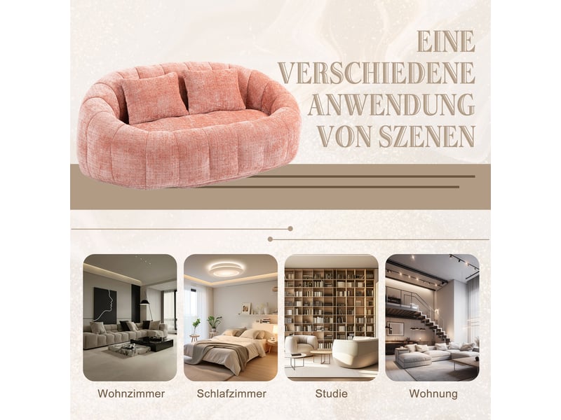 Pouf géant adulte canapé paresseux 2 places en mousse à mémoire, fauteuil de sol confortable en chenille rose 150cm pour salon - Conforama R