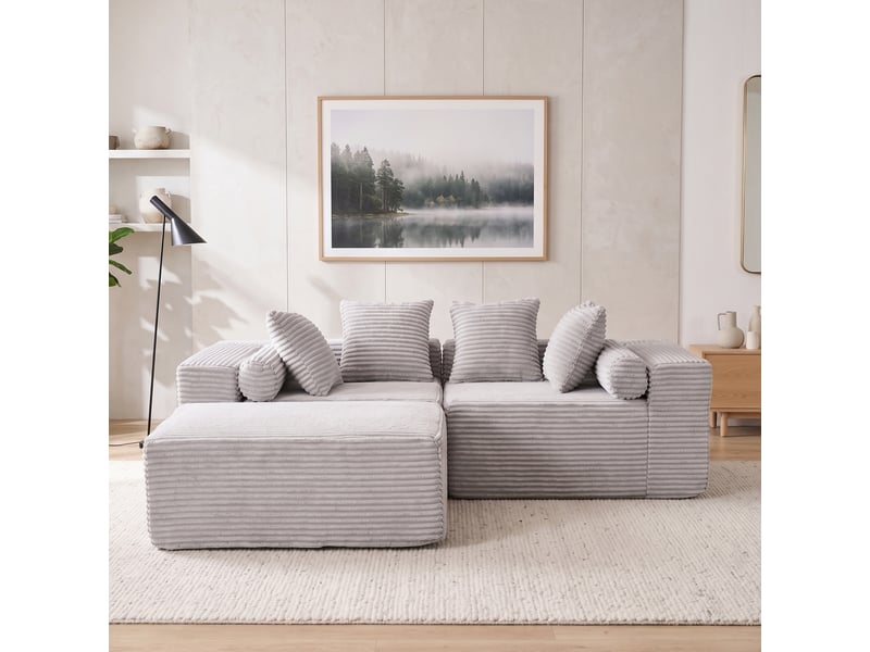  Canapé modulable, canapé de salon, gris, pour salon, chambre, en tissu chenille, format adapté au salon, pour intérieur  - Conforama C