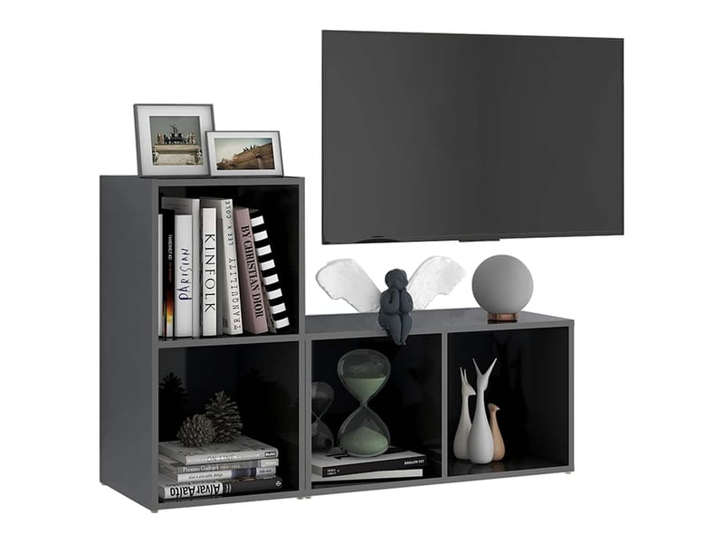  Lot de 2 meuble tv bas salon gris brillant 72x35x36,5 cm bois d'ingénierie shl50482  - Conforama C