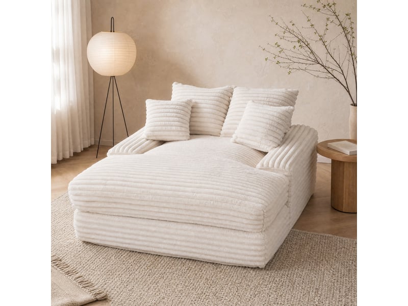  Méridienne convertible modenvie en velours côtelé beige 135 x 165 x 58 cm  - Conforama E