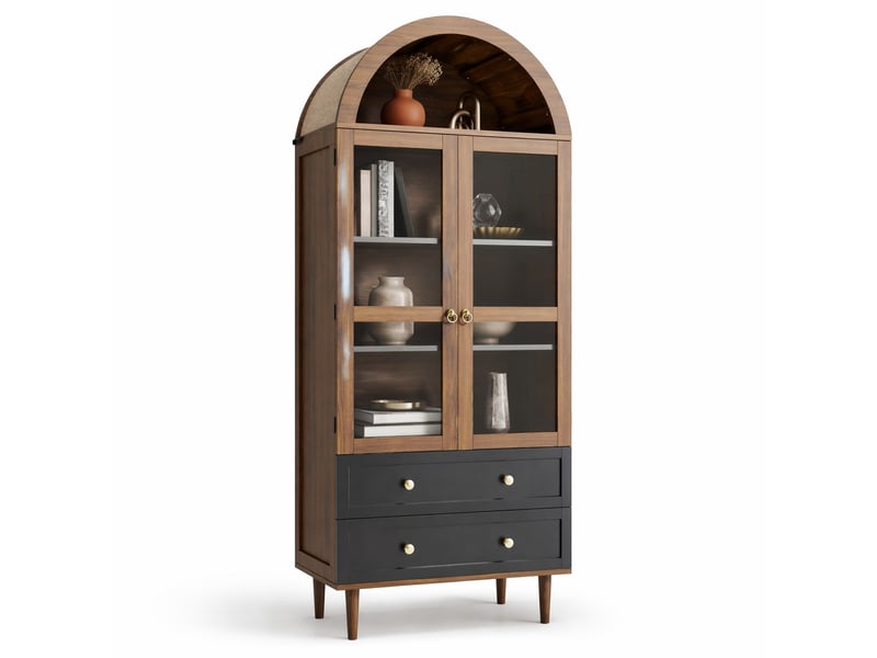  Buffet haut rétro en mdf et verre noyer foncé 70 x 38 x 168 cm  - Conforama A