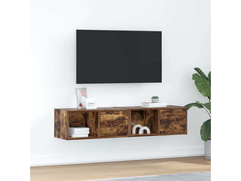  Lot de 2 meuble tv bas salon chêne fumé 60x31x25,5 cm bois d'ingénierie shl62601  - Conforama B