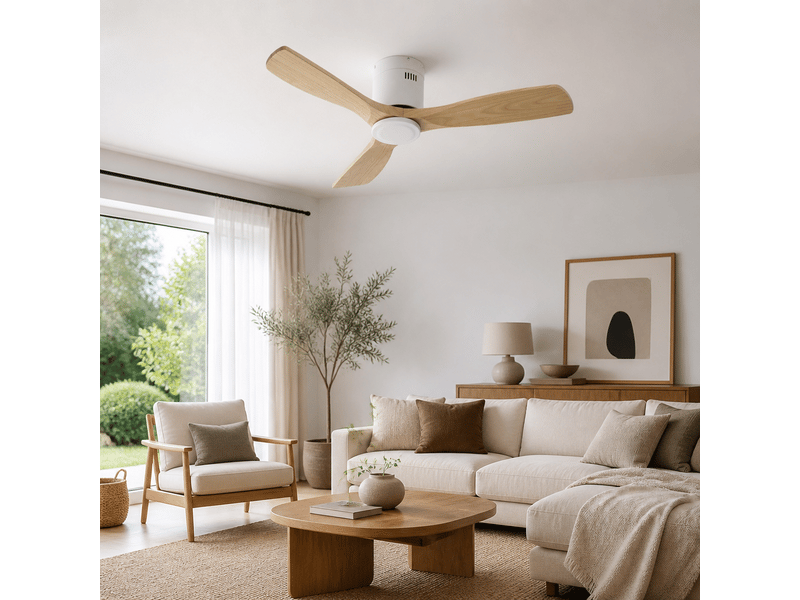  Ventilateur de plafond de 132 cm sans lumière avec 3 pales en bois massif télécommande 6 vitesses et minuterie  - Conforama B