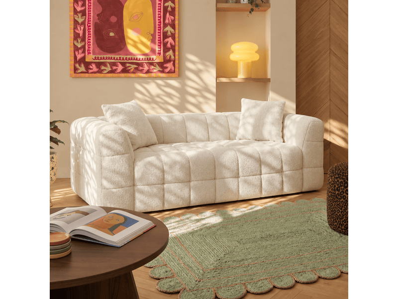  Canapé droit compressé jupa 3 places tissu bouclette beige  - Conforama B