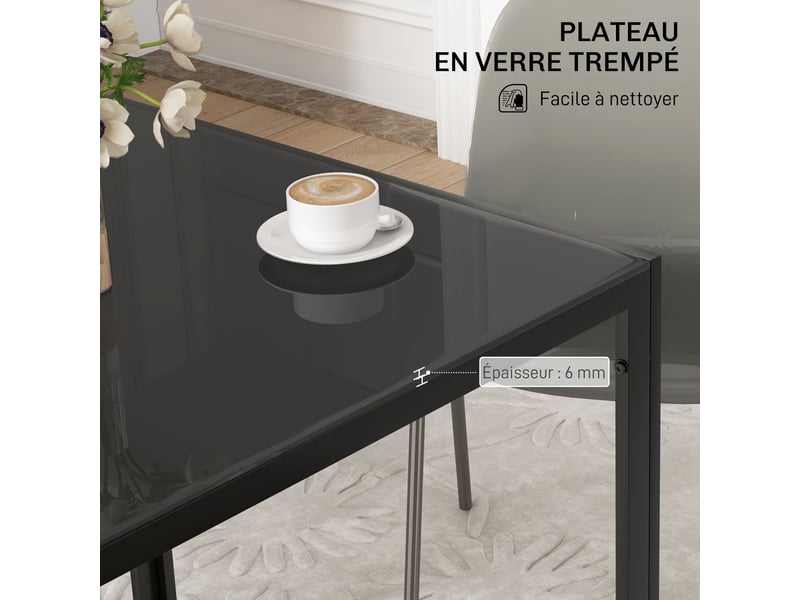  Table à manger pour 4 personnes, 75 x 75 x 75 cm, table de cuisine avec plateau en verre trempé et pieds en acier, noir  - Conforama D