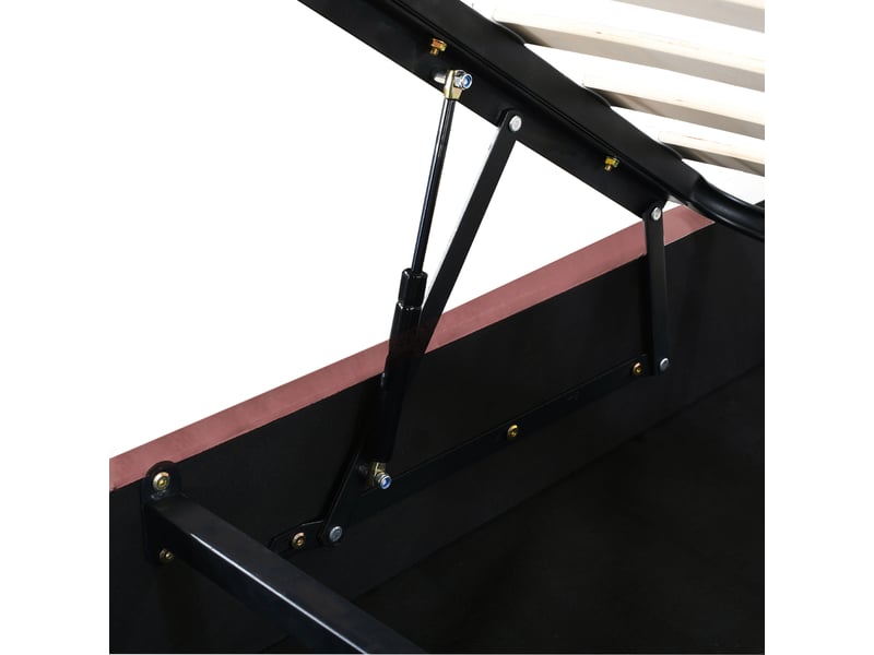  Lit coffre double 200×140 cm avec rangement hydraulique et tête de lit florale, sans matelas, en velours rose  - Conforama E