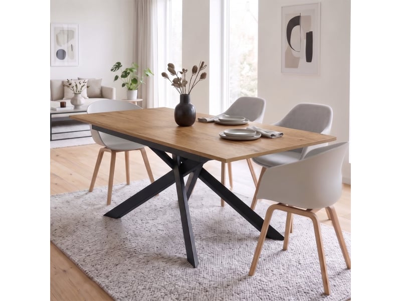  Table extensible en mélaminé avec structure noire 140190x90 pluto - chêne  - Conforama B