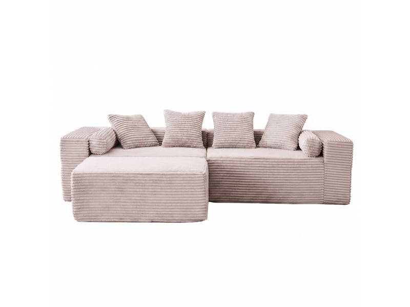 Canapé modulable d’angle compressé 217x110x60 cm 3 places en mousse et velours côtelé couleur beige, moderne - Conforama A