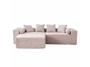 Canapé modulable d’angle compressé 217x110x60 cm 3 places en mousse et velours côtelé couleur beige, moderne