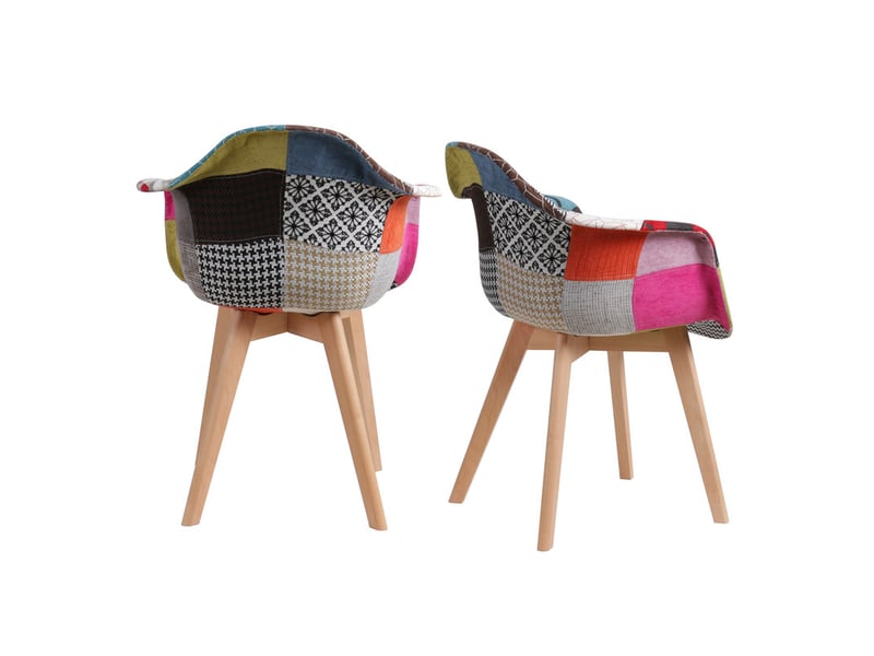  Chaises patchwork vintage (lot de 2) - pieds en bois massif - chaises de salle à manger et de salon (rouge)  - Conforama B