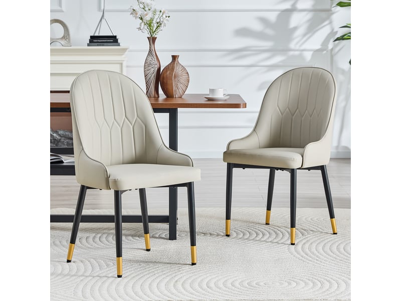  Lot de 2 chaises de salle à manger,similicuir pu,gris chaud et noir  - Conforama B