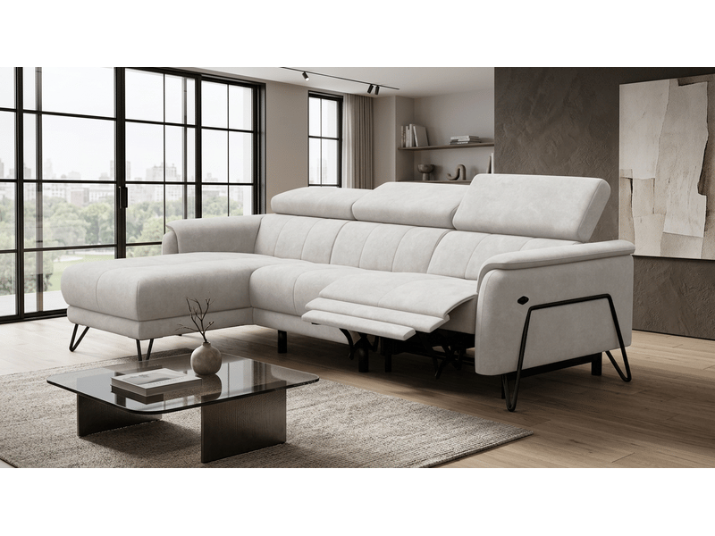  Canapé d'angle 4 places roden avec relax, tissu velours crème RODEN - Conforama B