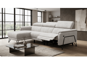 Canapé d'angle 4 places roden avec relax, tissu velours crème