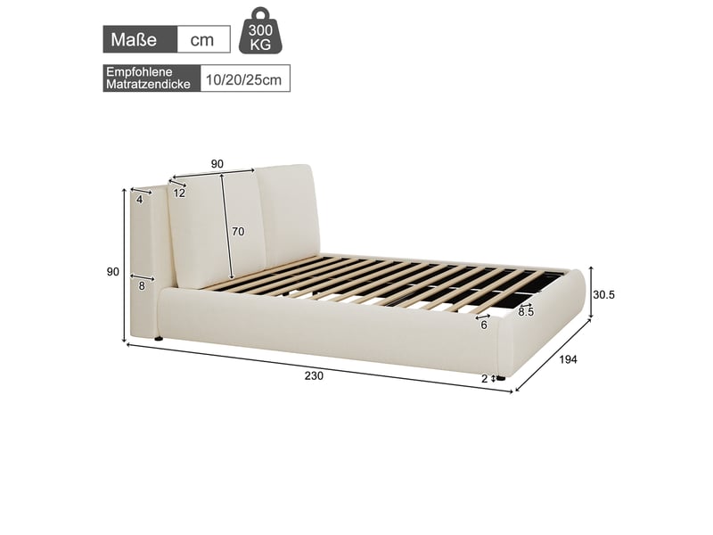  Lit double rembourré avec rangement - 180x200 cm - beige bouclé - sommier à lattes inclus  - Conforama R