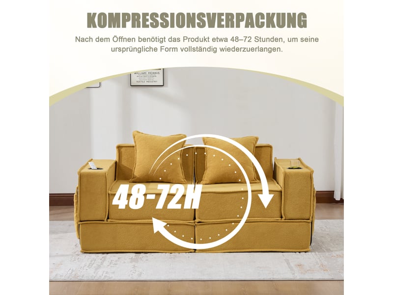  Canapé convertible, canapé-lit – en tissu, porte-gobelets, avec rangement, 2 places, avec pouf  - Conforama W