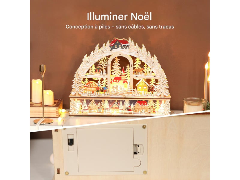  Village de noël lumineux 20 led en bois 45 x 10 x 35 cm  - Conforama E