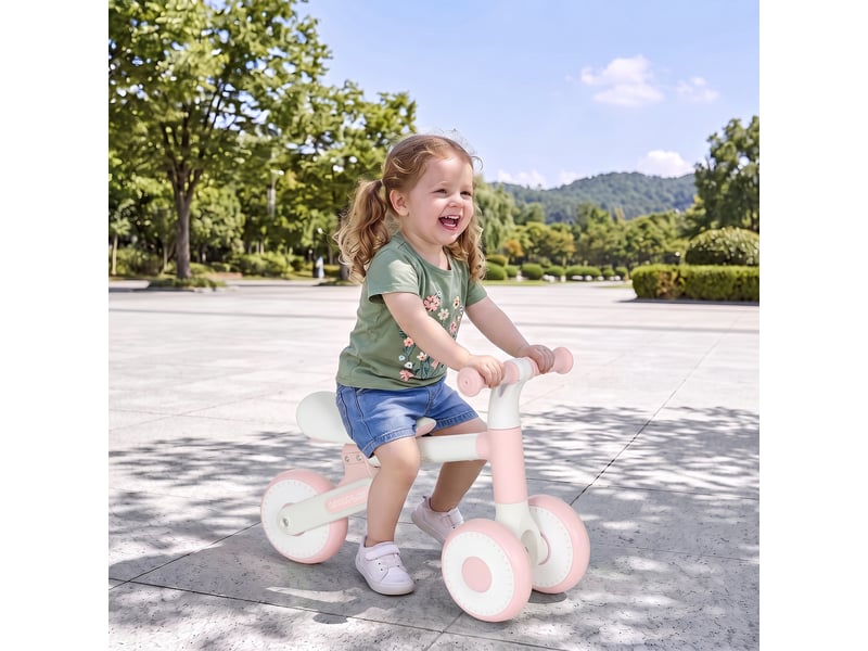  Draisienne bébé 1-2 ans pliable, siège réglable, direction limitée à 135°, pneus eva silencieux, 52x23x36,5cm, rose  - Conforama D