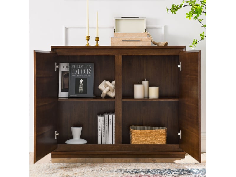 Buffet à 2 portes 99x23.5x82.3 cm avec 2 ouvertures pour prises en mdf noyer - Conforama C