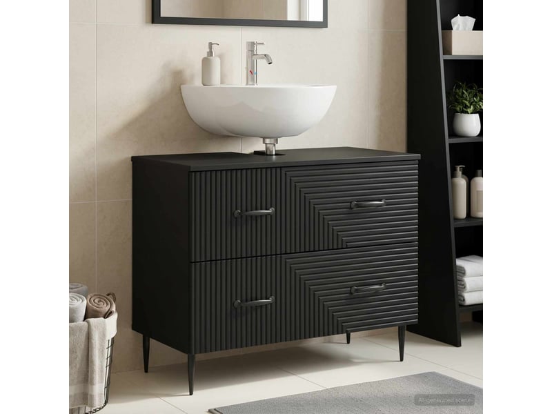  Meuble sous lavabo de salle de bain haarlem noir cf64897  - Conforama B