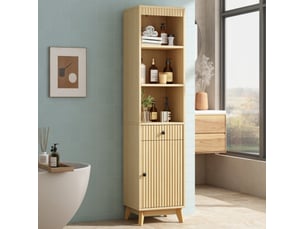 Armoire de salle de bain avec 1 porte réversible, tiroir et niches, fermeture douce en mdf naturel, 40 × 36 × 172 cm