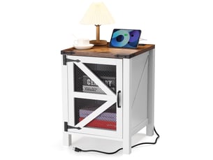 Table de chevet rustique avec station de facturer – table d’appoint en bois, porte de grange, espace de rangement – chambre ou salon