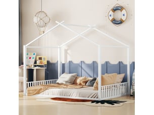 Lit cabane 140x200 cm <strong>MAISENTIEL</strong>  <strong></strong> coloris blanc
