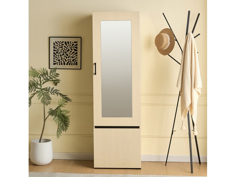  Armoire d'entrée tcqpz étroite avec miroir et penderie coulissante 54 x 34,5 x 179,5 cm mdf coloris bois  - Conforama B