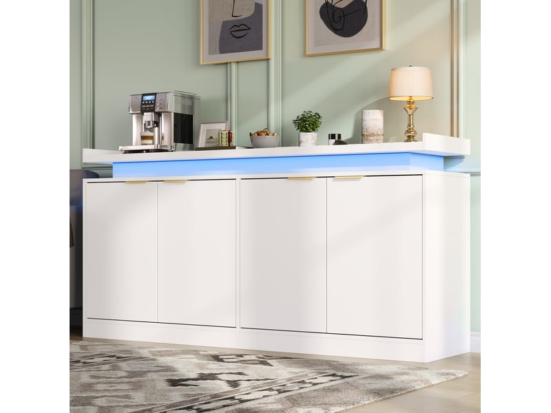 Buffet de cuisine 4 portes avec éclairage led rgb, 160 x 39 x 83 cm, blanc - Conforama D