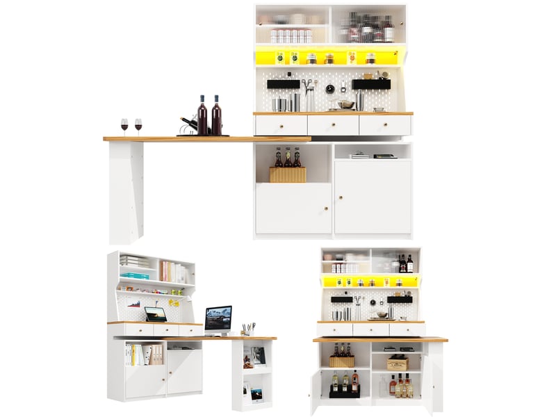  Buffet de cuisine 4 portes 3 tiroirs - 137 cm blanc led mdf buffet de cuisine blanc - Conforama A