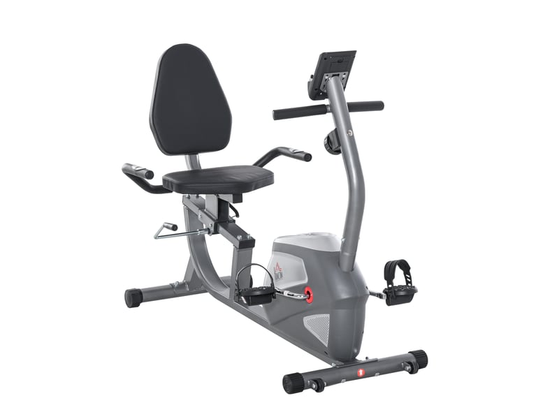  Vélo d'appartement semi-allongé avec siège réglable, 8 niveaux de résistance et écran LCD, 121,5-136 x 62,5 x 98 cm, gris  - Conforama B