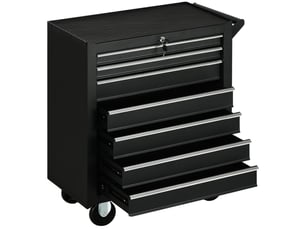 Servante d'atelier 69 x 33 x 75 cm noire en acier, 7 tiroirs verrouillables sur roulettes avec poignée